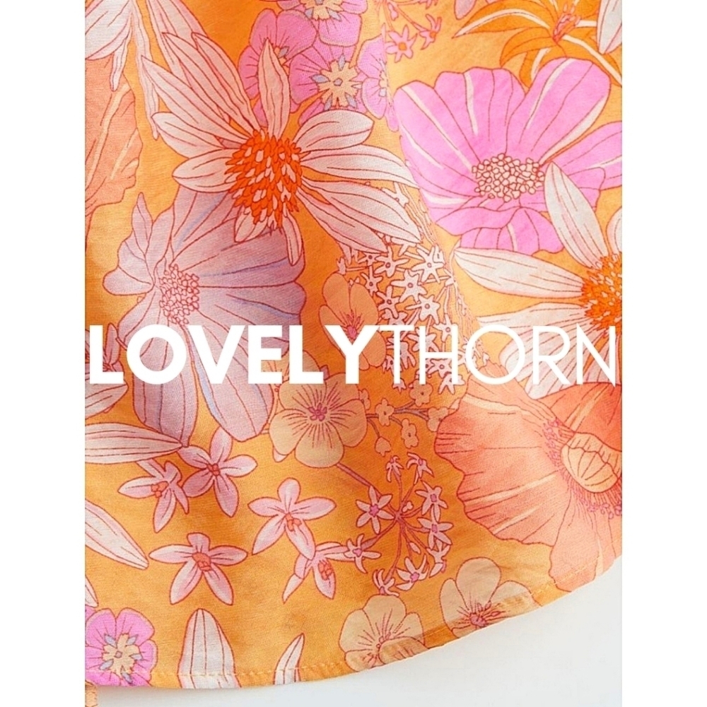 H&M // retro 70's floral print plunge open back puff sleeve mini dress - Picture 7 of 7